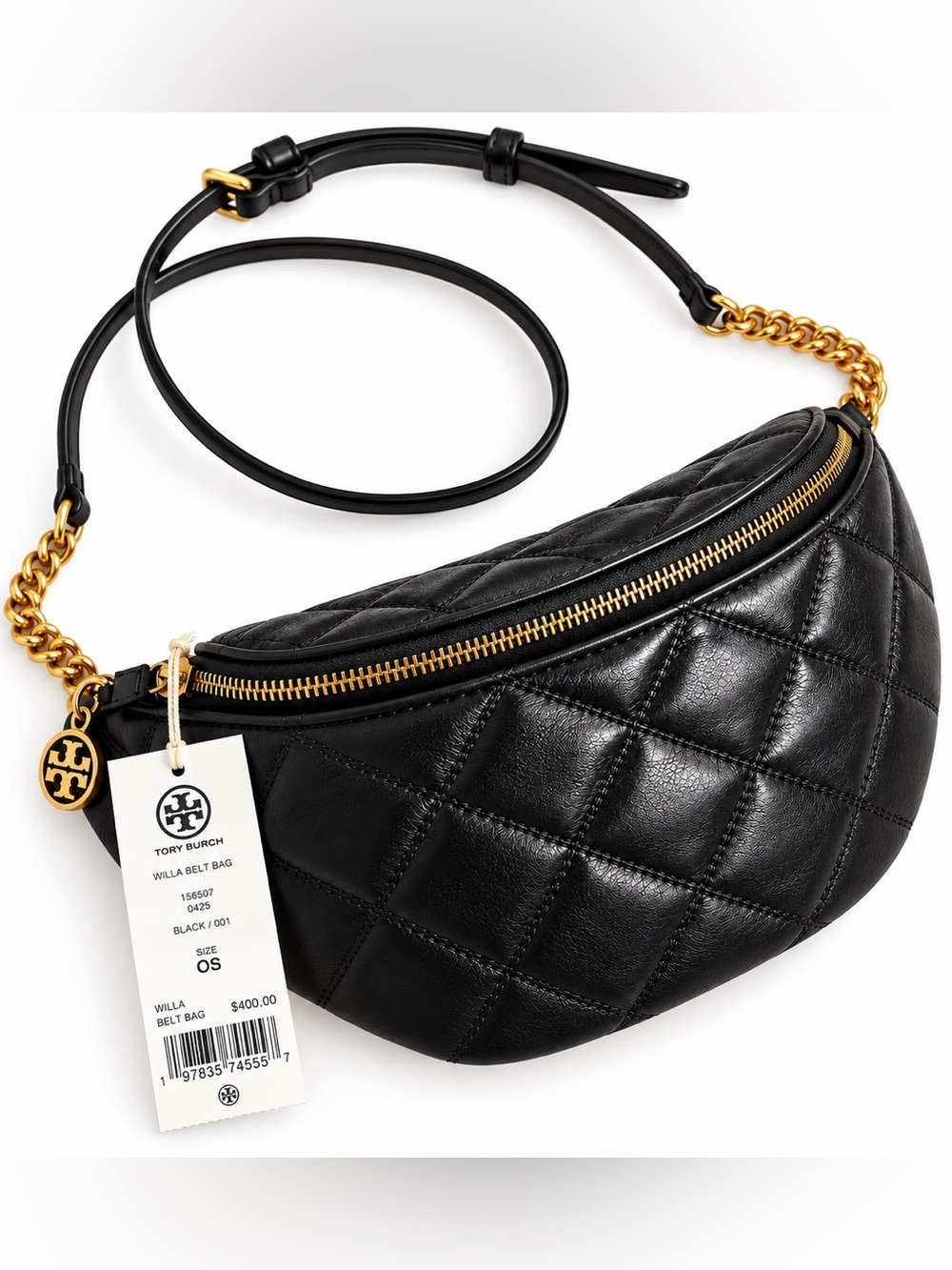 NWT Tory Burch Willa Belt Bag Quilted Leather Fanny Pack Crossbody in Black